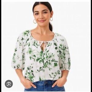Short-Sleeve Cotton Sheer Peasant Top